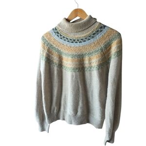 Wonderly Fair Isle Mock Neck Ski Sweater Nuetral Colors Classic Preppy Size Med